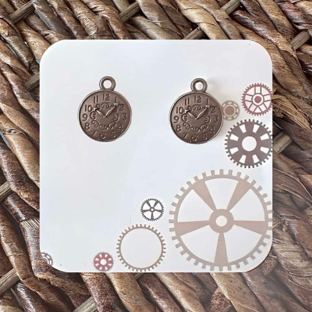New Handmade Steampunk Clock Stud Earrings (0.5" wide x 0.6" tall) (Version 25)